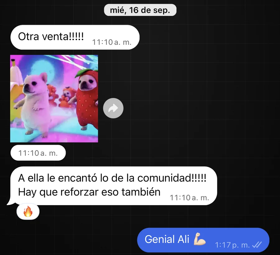 Alisson cuenta otra venta durante la consultoría